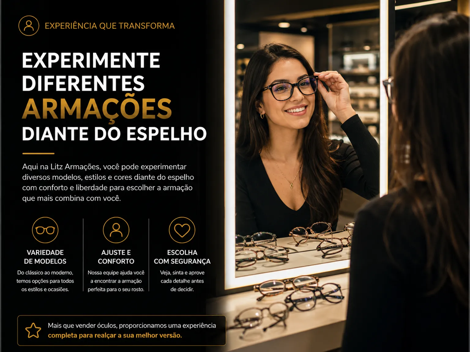 Óculos de grau completo com lentes sendo montado